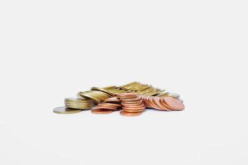 Money saving, financial growth concept. Stacked of coins in white background.