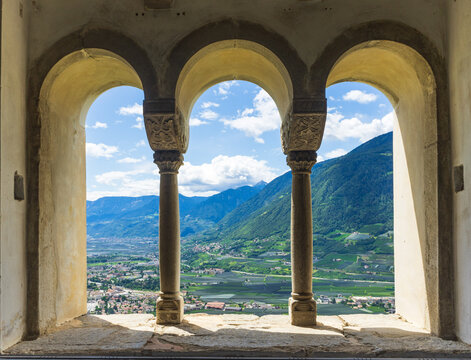 View from Castello di Tirolo (castle Tirolo) , South Tyrol, Next to Merano,  Italy 