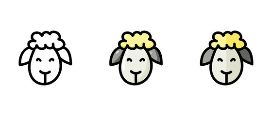 This is a set of icons with a different style of sheep. Sheep outline and color symbols. Freehand drawing. Stylish solution for a website.