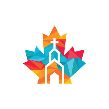 Canadian church vector logo design. Maple church icon logo design.