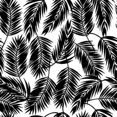 Vector palms and leaves black and white seamless pattern