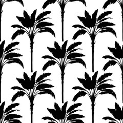 Vector palms and leaves black and white seamless pattern