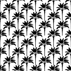 Vector palms and leaves black and white seamless pattern