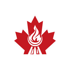 Canada barbecue grill food logo design. Maple leaf and fire icon logo.