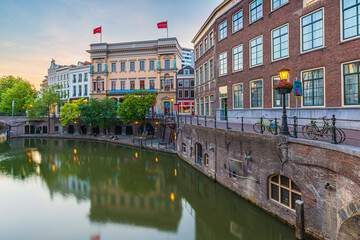 Traditional dutch houses, streets and bridges Utrecht
