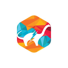 Dino thunder vector logo design. Dinosaur lightning icon logo.
