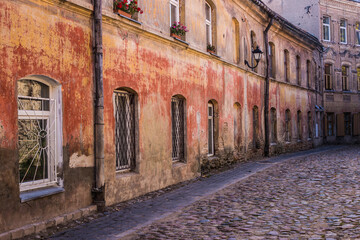 Obraz na płótnie Canvas A very old and narrow street in Vilnius Old Town, Lithuania