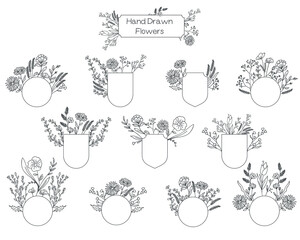 Hand Drawn Flowers and Shields Original Logo, Icon, Emblem, Label Templates 