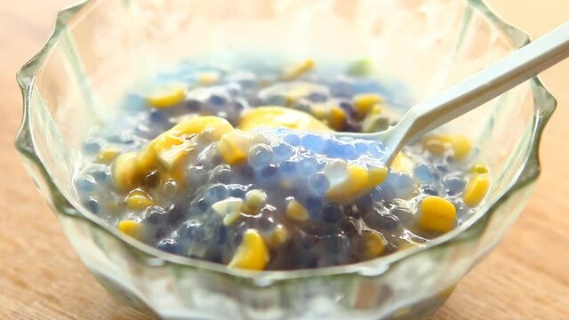 Sago with corn in coconut milk , Thai famous dessert.               