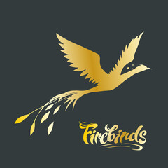 Vector image of a golden flying firebird and the inscription "Firebirds"