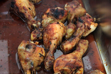 Chicken, rice and salad on a serving plate