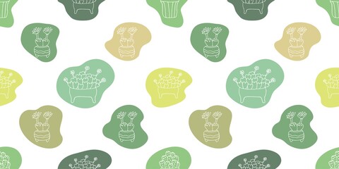 Succulent plants seamless texture. Vector illustration isolated on the white background.Seamless pattern with Lithops. Blossoming Lithops plants.Seamless pattern with traditional homeplant 