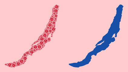 Vector Collage Map of Baikal of Infection Particles and Solid Map
