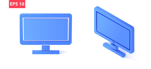 Isometric and front pesrpective PC monitor. Isolated on a white background. Vector eps10