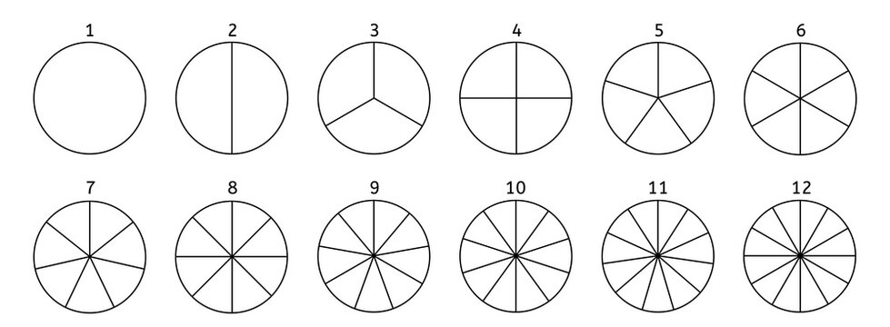 Divide circle diagram. Black segment element. Vector round 12 section