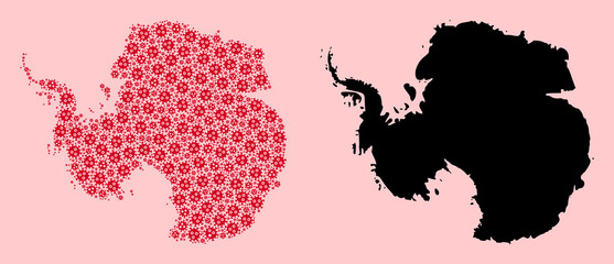 Vector Mosaic Map of Antarctica of Flu Virus Items and Solid Map