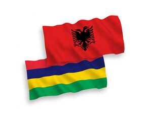 Flags of Albania and Republic of Mauritius on a white background
