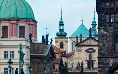Obraz premium Charles Bridge, Church of St. Francis of Assisi, Klementinum, Church of St. Salvatore, Prague, Czech Republic, Europe