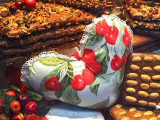 Delicious gingerbread cookies for christmas with cherries