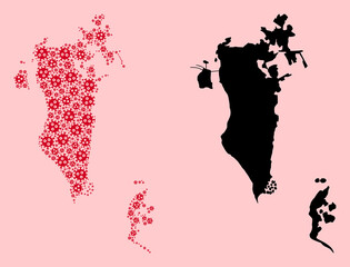 Vector Collage Map of Bahrain of Pandemic Virus Particles and Solid Map