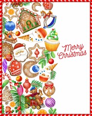 Fototapeta na wymiar Christmas illustration. Christmas card. Gingerbread. Holiday banners, Christmas toys. merry Christmas.