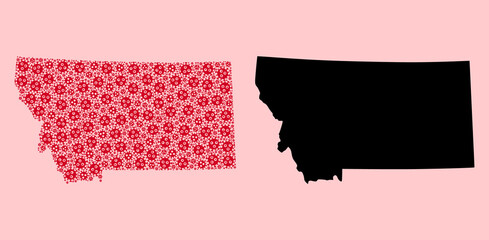 Vector Mosaic Map of Montana State of Coronavirus Parts and Solid Map