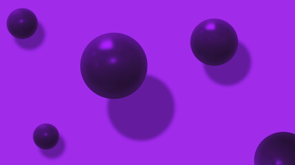 Falling dark balls. Purple background. 3D rendering