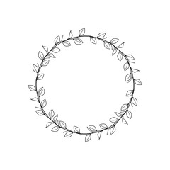 Line art wreath of vine leaf