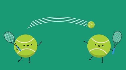 Tennis ball character design.  wallpaper. free space for text. copy space. Tennis ball vector.