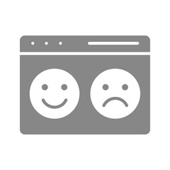 Fototapeta premium Voting on webpage with happy and sad faces grey icon. Website with smiles emoji
