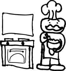 The cook at the stove prepares delicious food.