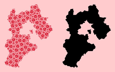 Obraz premium Vector Mosaic Map of Hebei Province of Pandemic Virus Items and Solid Map