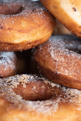 Freshly baked seductively greasy donuts