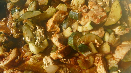 vegetables baked with chicken. Healthy eating concept