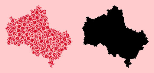 Obraz premium Vector Collage Map of Moscow Region of Outbreak Particles and Solid Map