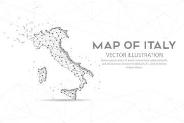 Map of Italy low poly wire frame on white background.