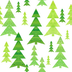 Fototapeta premium Watercolor fir trees on white snow. Christmas pattern.