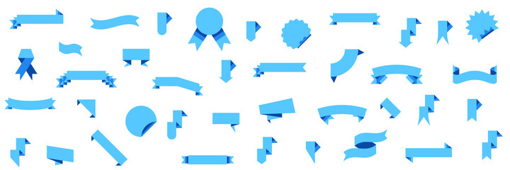 Abstract Set Collection Flat Banner Ribbon Elements Color Retro Flag, Tape For Text, Price Tag, Sale Label Isolated Vector Design Style Illustration Blank Template Different Shapes