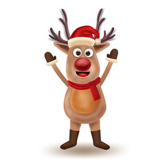 Vector illustration of reindeer with Santa hat isolated on white background.
