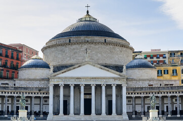 Church of San Francesco di Paola, two equestrian statues stand in front of the church: one, by Canova,depicts Ferdinand I of Bourbon, the other is of Charles III of Bourbon.Naples,Italy
