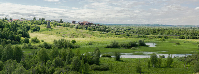 Fototapeta na wymiar Panorama of the countryside in Arkhangelsk view from the Small Karelians