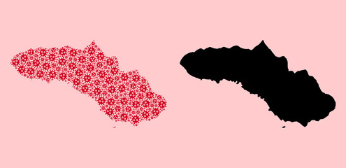 Vector Collage Map of Sumba Island of Outbreak Particles and Solid Map