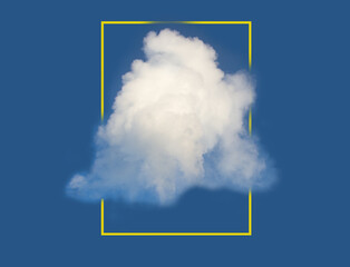 Weiße Wolke auf blauem Hintergrund mit gelbem Rahmen