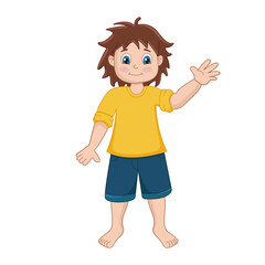 Little schoolboy boy in t shirt and shorts vector illustration