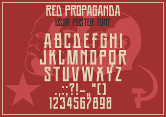 Fototapeta premium Red Propaganda Font Old Soviet Posters Typographic Stylization 