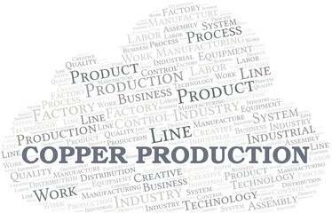 Copper Production word cloud create with text only.