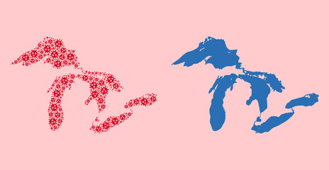 Vector Collage Map of Great Lakes of Virus Icons and Solid Map