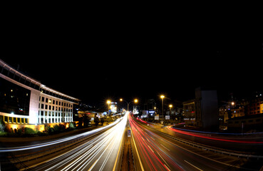 Long time exposure of an inner-city highway in Istanbul, Turkey