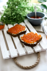 sandwich with red caviar