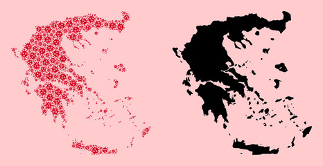Vector Collage Map of Greece of Pandemic Virus Icons and Solid Map